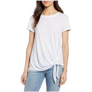 Caslon White Side Tie Tee Small | Casual Cotton Blend Short Sleeve Top